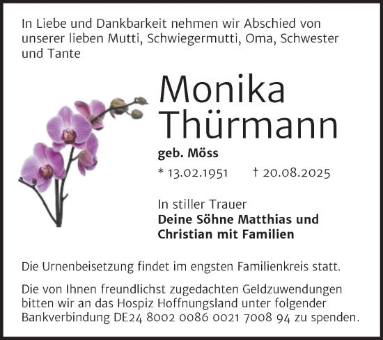 Traueranzeige von Monika Thürmann von Super Sonntag Merseburg/Querfurt
