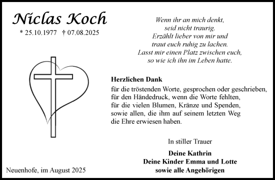 Traueranzeige von Niclas Koch von Volksstimme Haldensleben/Wolmirstedt