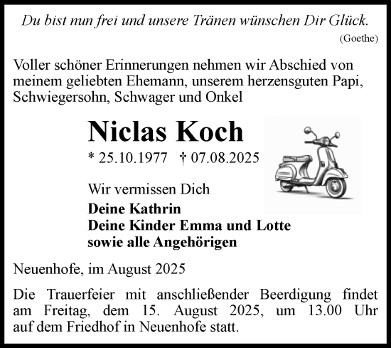 Traueranzeige von Niclas Koch von Volksstimme Haldensleben/Wolmirstedt