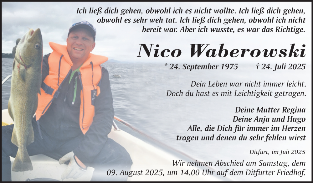  Traueranzeige für Nico Waberowski vom 02.08.2025 aus Trauerkombi Quedlinburg