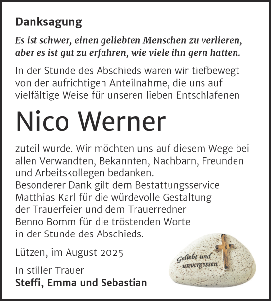 Traueranzeige von Nico Werner von Trauerkombi Weißenfels