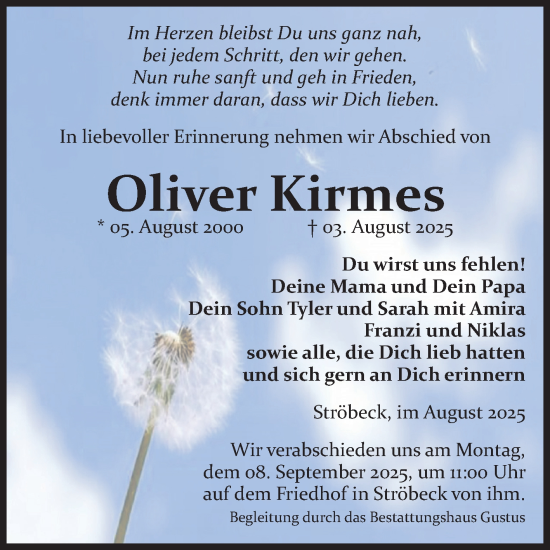 Traueranzeige von Oliver Kirmes von Volksstimme Halberstadt