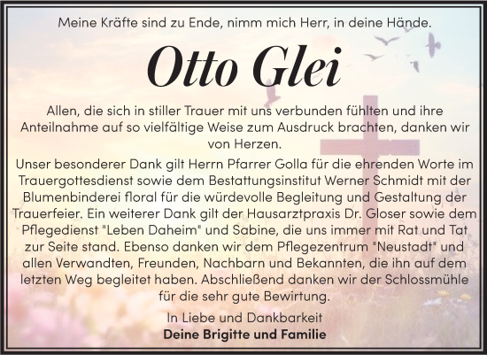 Traueranzeige von Otto Glei von Trauerkombi Quedlinburg