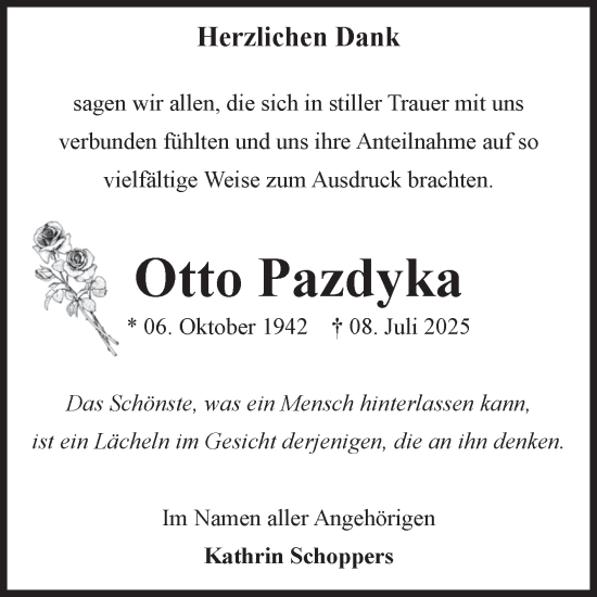 Traueranzeige von Otto Pazdyka von Volksstimme Oschersleben/Wanzleben