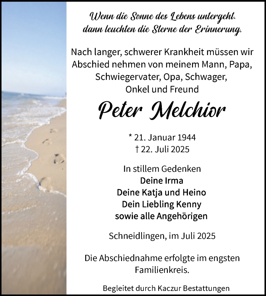  Traueranzeige für Peter Melchior vom 02.08.2025 aus 