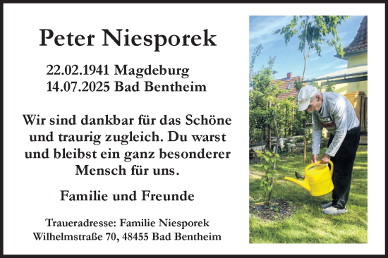 Traueranzeige von Peter Niesporek von Volksstimme Magdeburg