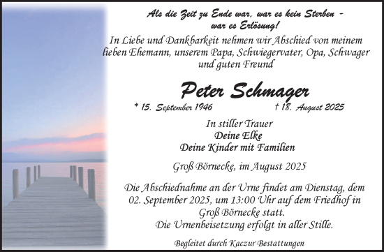 Traueranzeige von Peter Schmager von Volksstimme Staßfurt