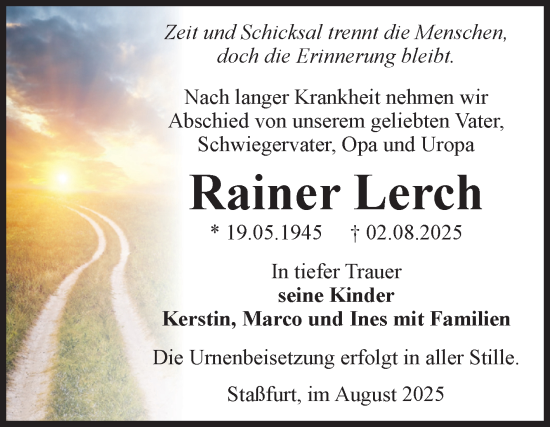 Traueranzeige von Rainer Lerch von Volksstimme Staßfurt