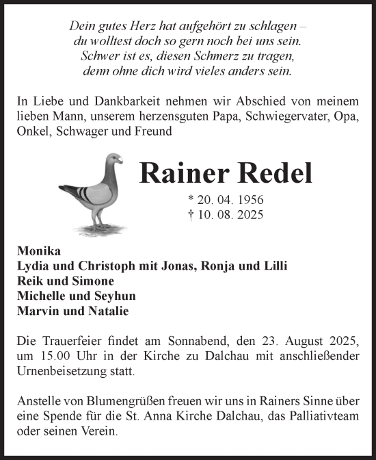 Traueranzeige von Rainer Redel von Volksstimme Zerbst