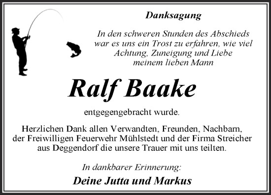 Traueranzeige von Ralf Baake von Trauerkombi Dessau