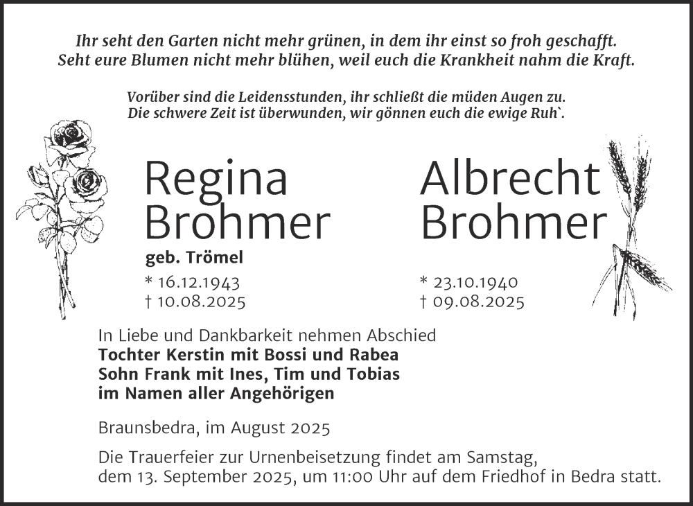  Traueranzeige für Regina Albrecht vom 23.08.2025 aus Trauerkombi Merseburg
