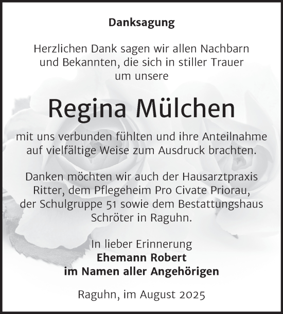 Traueranzeige von Regina Mülchen von Trauerkombi Bitterfeld