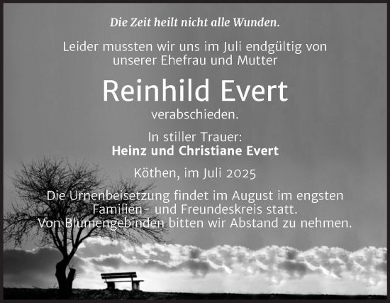 Traueranzeige von Reinhild Evert von Trauerkombi Köthen