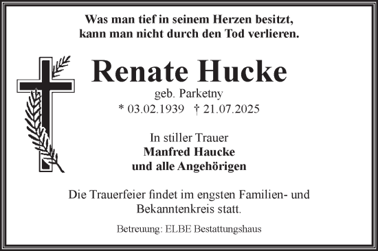 Traueranzeige von Renate Hucke von Volksstimme Magdeburg