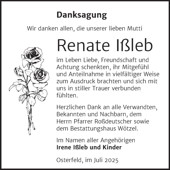 Traueranzeige von Renate Ißleb von Trauerkombi Zeitz