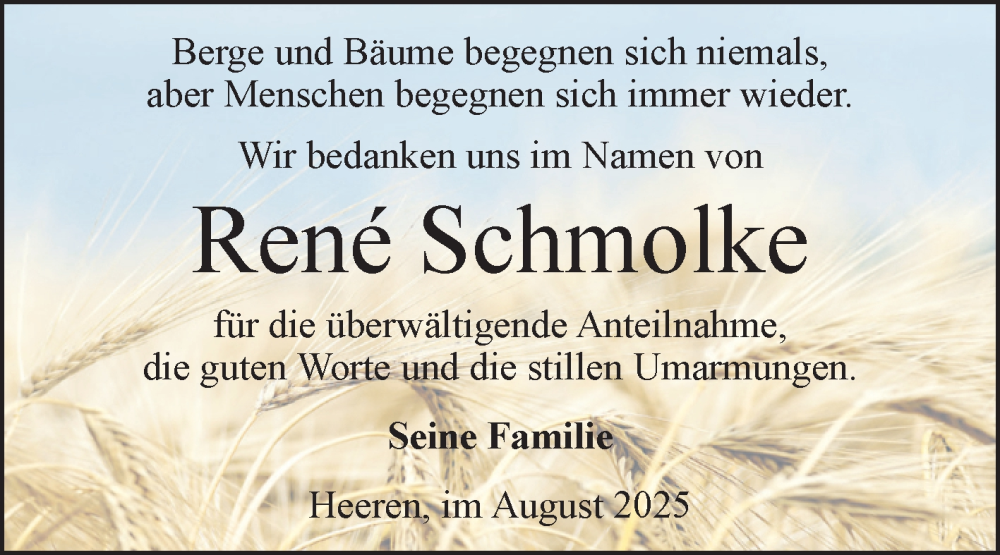 Traueranzeige für Rene Schmolke vom 16.08.2025 aus Volksstimme Altmark Ost