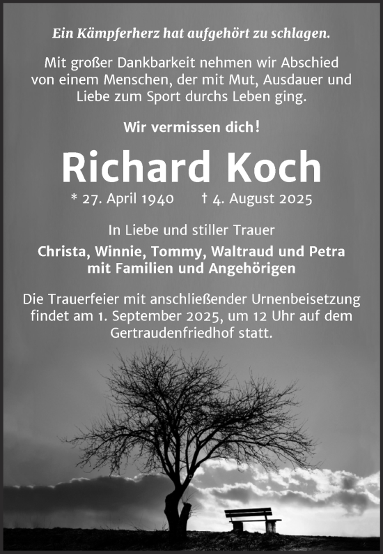 Traueranzeige von Richard Koch von Mitteldeutsche Zeitung Halle/Saalkreis