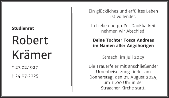 Traueranzeige von Robert Krämer von Trauerkombi Wittenberg