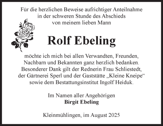 Traueranzeige von Rolf Ebeling von Volksstimme Schönebeck