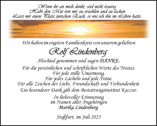 Traueranzeige von Rolf Lindenberg 