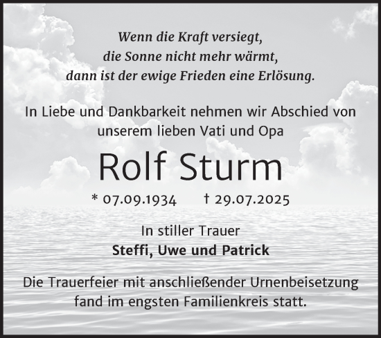 Traueranzeige von Rolf Sturm von Mitteldeutsche Zeitung Halle/Saalkreis