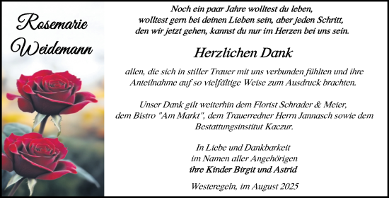 Traueranzeige von Rosemarie Weidemann 