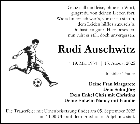 Traueranzeige von Rudi Auschwitz von Trauerkombi Bitterfeld