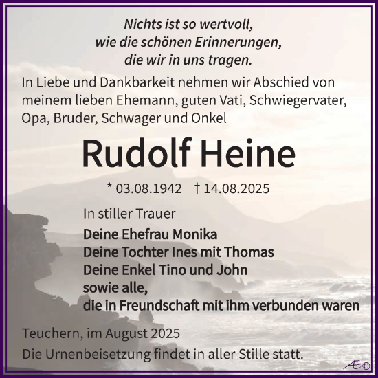 Traueranzeige von Rudolf Heine von Trauerkombi Weißenfels