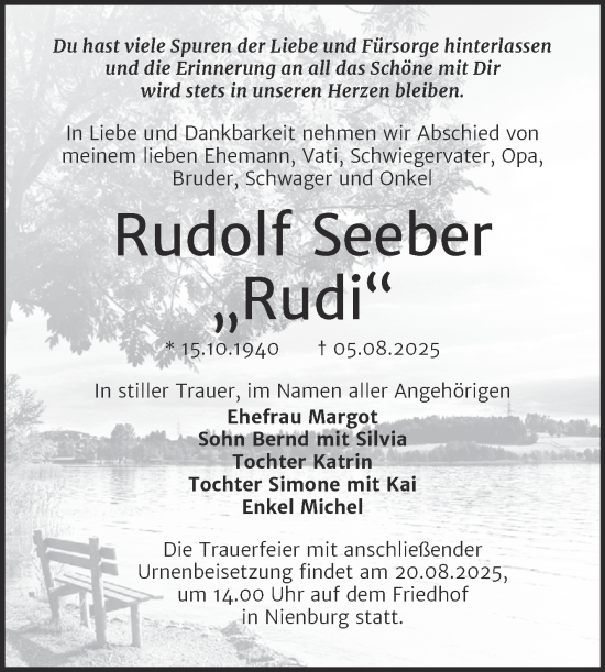 Traueranzeige von Rudolf Seeber von Trauerkombi Bernburg