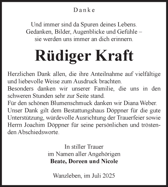 Traueranzeige von Rüdiger Kraft von Volksstimme Oschersleben/Wanzleben