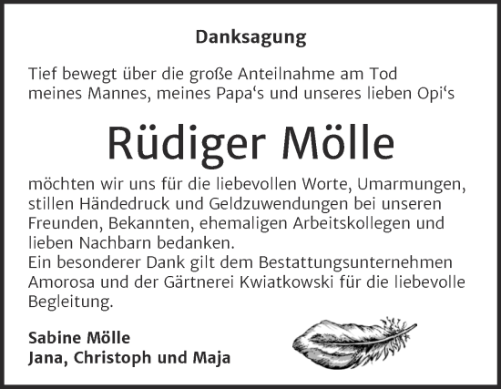 Traueranzeige von Rüdiger Mölle von Trauerkombi Dessau