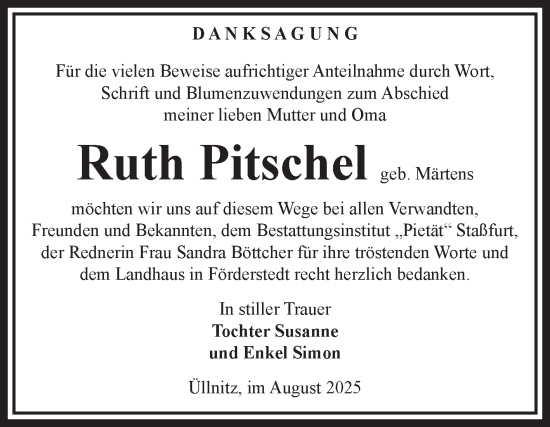 Traueranzeige von Ruth Pitschel 