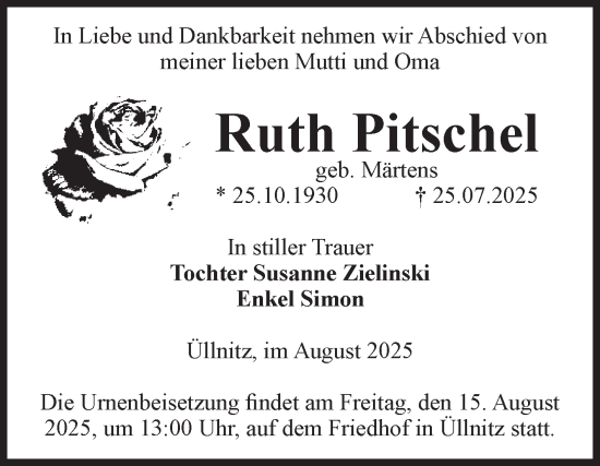 Traueranzeige von Ruth Pitschel 