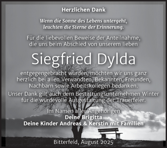 Traueranzeige von Siegfried Dylda von Trauerkombi Bitterfeld