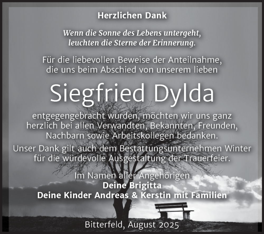  Traueranzeige für Siegfried Dylda vom 18.08.2025 aus Trauerkombi Bitterfeld