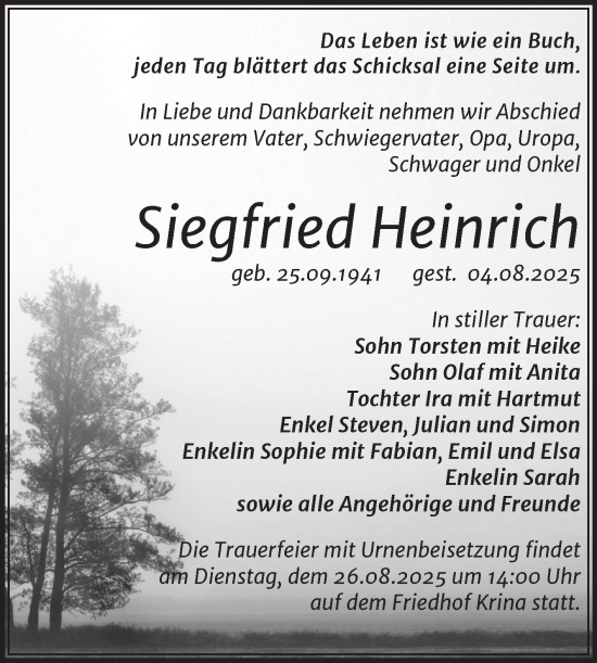Traueranzeige von Siegfried Heinrich von Trauerkombi Wittenberg