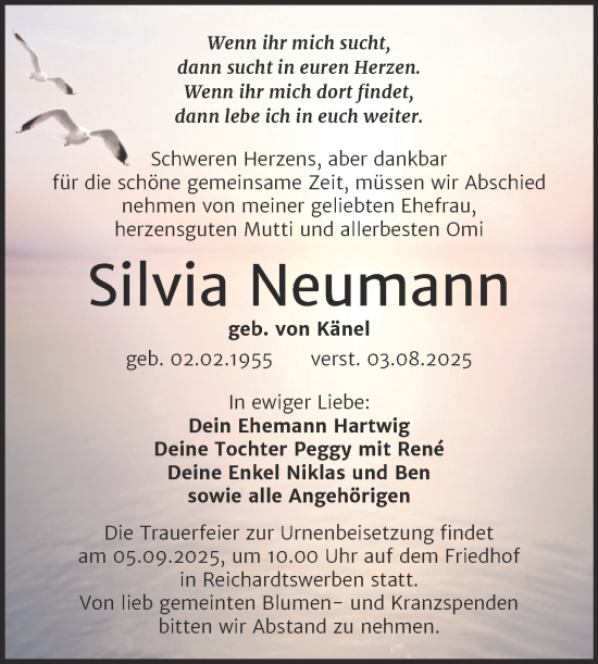 Traueranzeige von Silvia Neumann von Trauerkombi Weißenfels