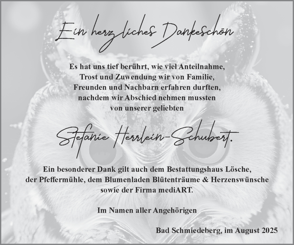  Traueranzeige für Stefanie Herrlein-Schubert vom 30.08.2025 aus Super Sonntag Wittenberg