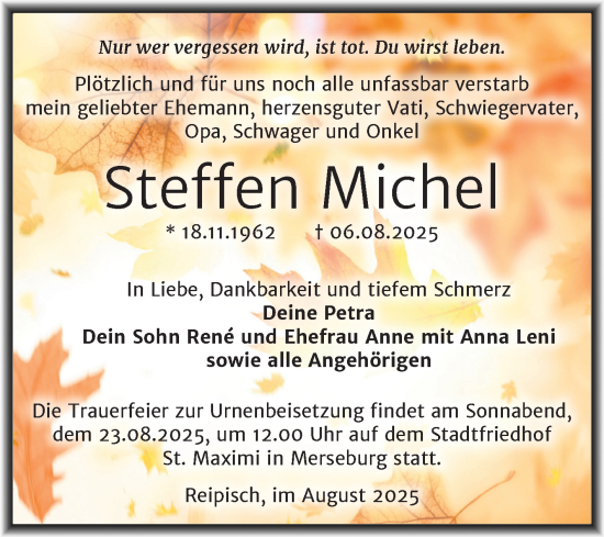 Traueranzeige von Steffen Michel von Trauerkombi Merseburg