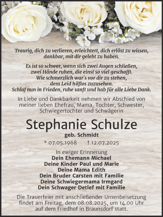 Traueranzeige von Stephanie Schulze von Trauerkombi Wittenberg