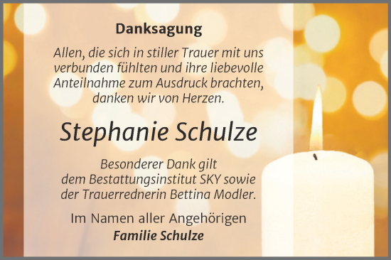 Traueranzeige von Stephanie Schulze von Trauerkombi Wittenberg