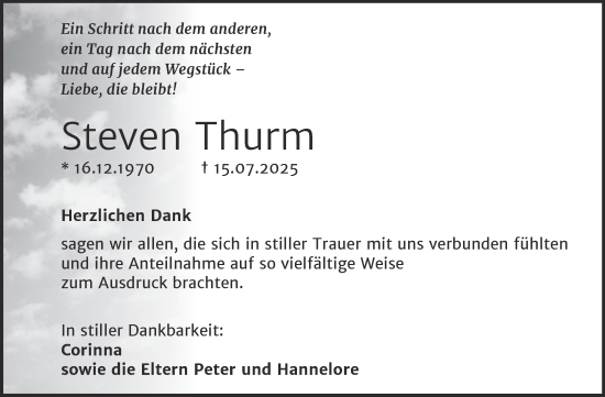 Traueranzeige von Steven Thurm von Trauerkombi Mansfelder Land