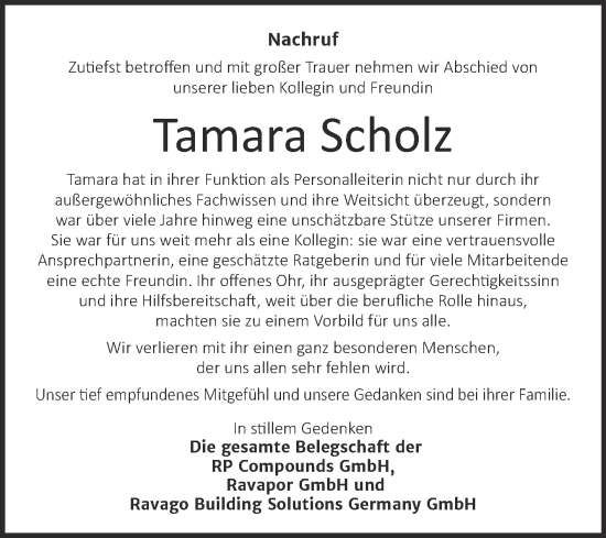 Traueranzeige von Tamara Scholz von Super Sonntag Halle/Saalkreis