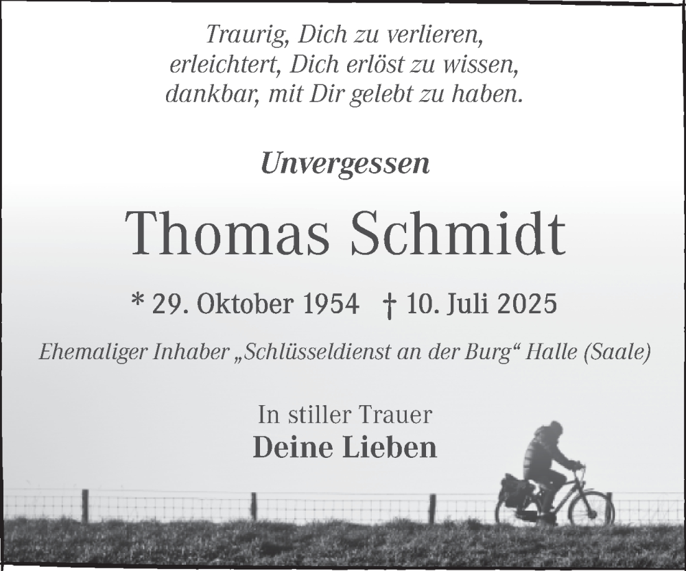  Traueranzeige für Thomas Schmidt vom 09.08.2025 aus Mitteldeutsche Zeitung Halle/Saalkreis