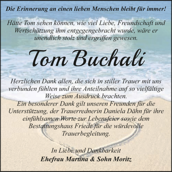 Traueranzeige von Tom Buchali von Trauerkombi Dessau