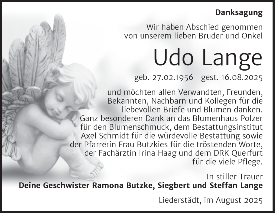 Traueranzeige von Udo Lange von Trauerkombi Merseburg