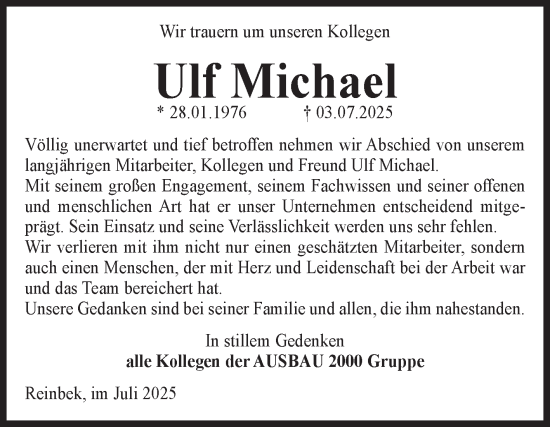 Traueranzeige von Ulf Michael von Volksstimme Haldensleben/Wolmirstedt