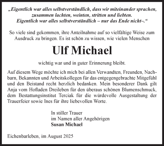 Traueranzeige von Ulf Michael von Volksstimme Haldensleben/Wolmirstedt