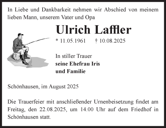 Traueranzeige von Ulrich Laffler von Volksstimme Altmark Ost
