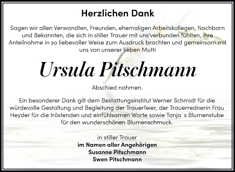  Traueranzeige für Ursula Pitschmann vom 23.08.2025 aus Trauerkombi Quedlinburg